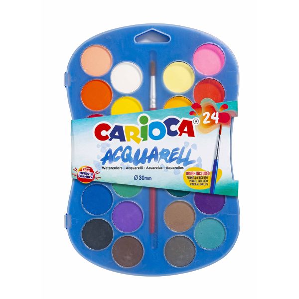 Краска акварель Acquarell Watercolor, с кистью 24 цв, Carioca 42405