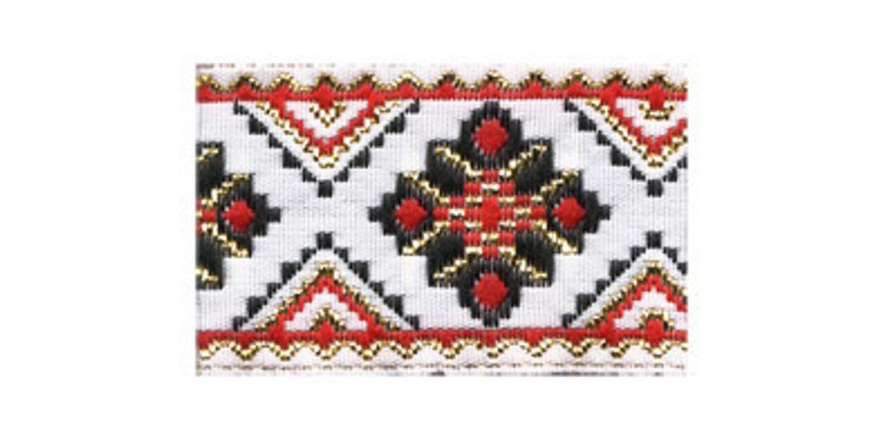 Лента (тесьма) жаккардовая 25.0 мм / 10 метров, белый/красный, Gamma TRJ-55