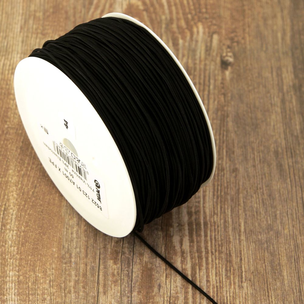 Резинка шляпная (шнур эластичный) 1.0 мм / 50 метров, черный, Pega