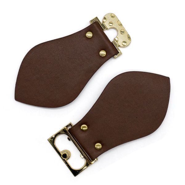 Фурнитура застежка для кардигана кожаная №2 коричневая 24см (золото), 2 шт