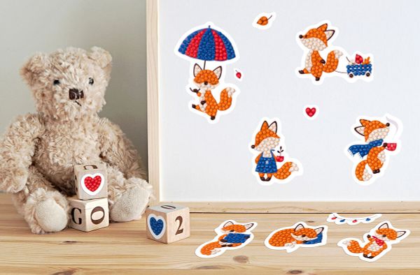 Алмазная (кристальная) мозаика Фрея, наклейки Лисята 19.5х14 см