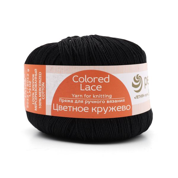 Пряжа Пехорка Цветное кружево / уп.4 мот. по 50 г, 475 м, 02 черный