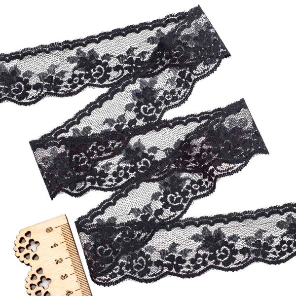 Кружево на сетке 39 мм, 6,8 м, ±4 см, 0623-1270, черный