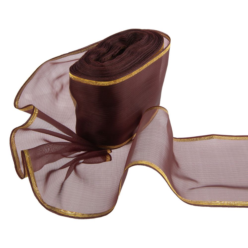 Лента капроновая для бантов 75 мм, / 25 метров, с метал. кромкой, коричневый/ под золото, Gamma С 3502 с метал. кромкой