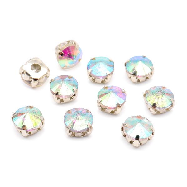 Хрустальные стразы в цапах круглой формы, белый c AB покрытием 8 мм, 10 шт. Astra&Craft, РЦ002НН8