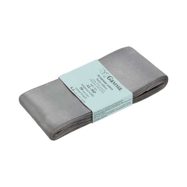 Лента атласная 1-сторонняя 50.0 мм / 5 шт по 5.4 метра, №127 серый, Gamma AL-50P