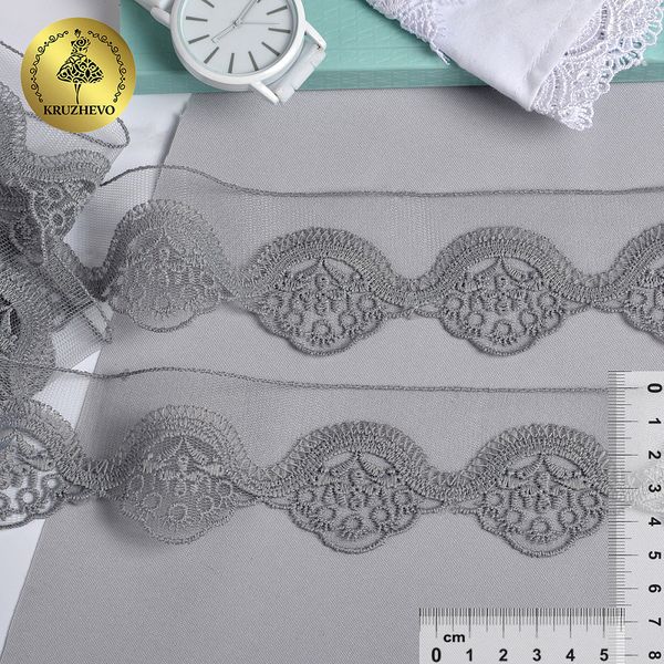 Кружево на сетке 50 мм / 18.28 метров, Ideal Lux (матовая нить), TBY.ZX-2 50мм цв.4 серый уп.18.28м, Kruzhevo