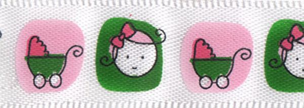 Лента атласная с рисунком 12.0 мм / 22.8±1 метра, G5/001 коляски/белый, Gamma ALP-124