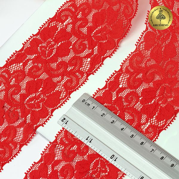 Кружево эластичное (стрейч) 65 мм, L840, цв.SD163 красный уп.25м, Kruzhevo