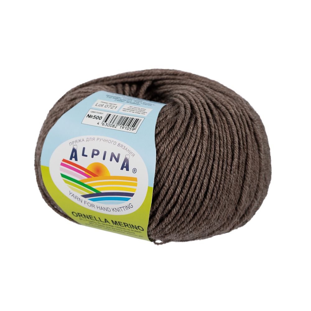 Пряжа Alpina Ornella Merino / уп.10 мот. по 50г, 125м, 500 св.коричневый