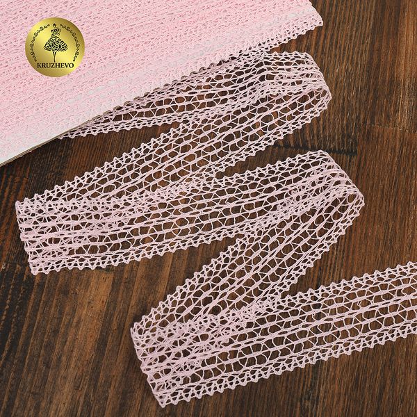 Кружево вязаное (тесьма) 25 мм / 10 метров, D1002, тонкая нить, цв.F133 розовый, Kruzhevo