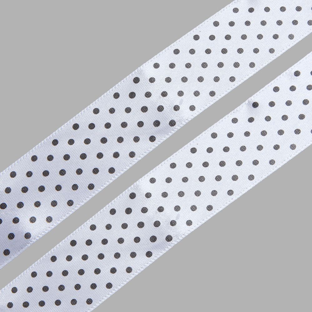 Лента атласная в горошек 25.0 мм / 3 метра, черно-белый, Globus