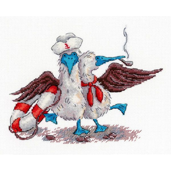 Набор для вышивания нитками МП Студия, Весёлые моряки 14х17см