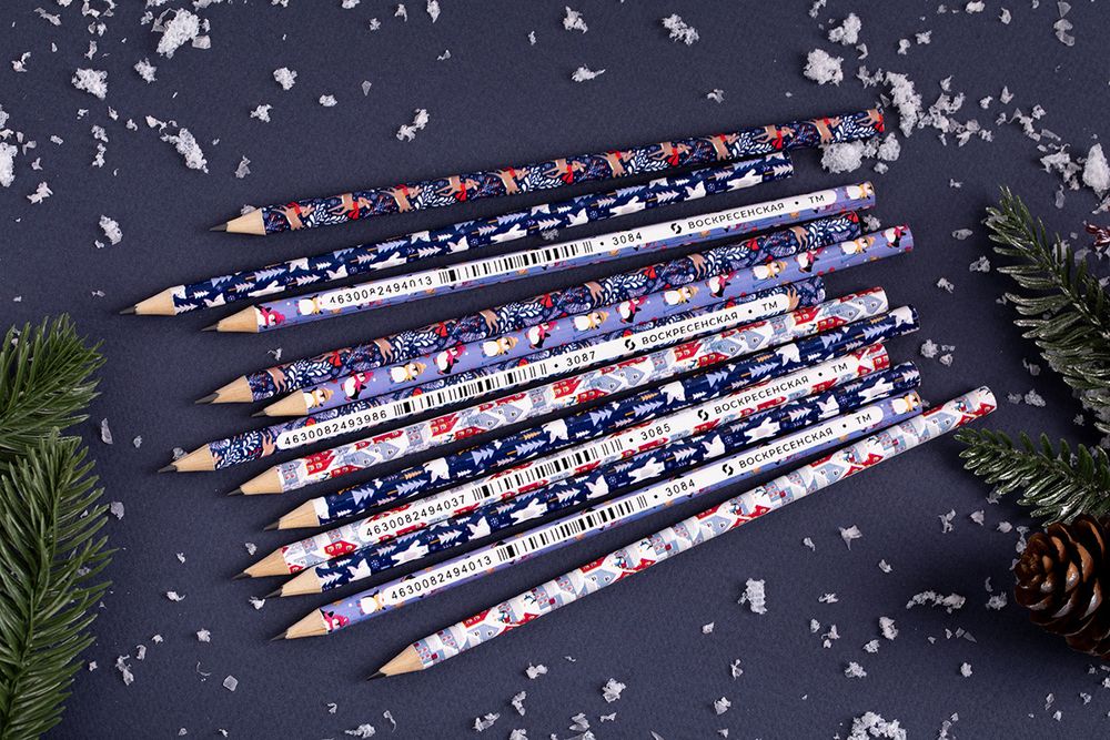 Карандаш чернографитный круглый заточенный ТМ (HB) 12 шт, 3086 Белые мишки, ВКФ PR-12Д