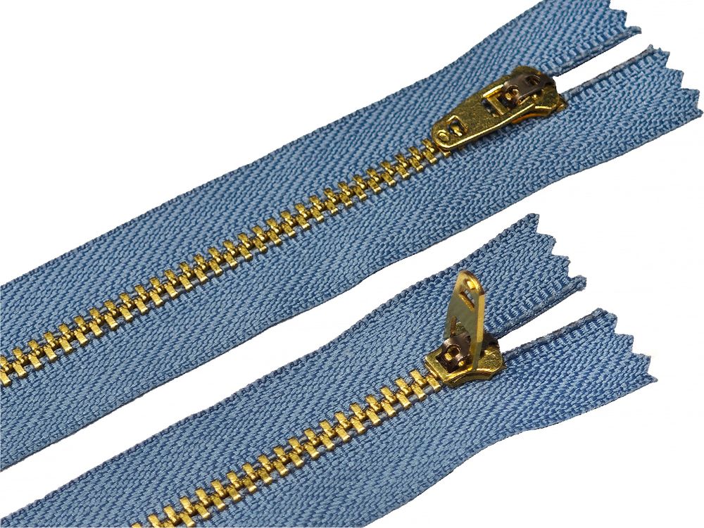 Молния металл (цв.SBS) джинсовая Т4 (4 мм) 1 зам., н/раз., 20 см, S-277 голубой (звено: золото), уп.100 шт