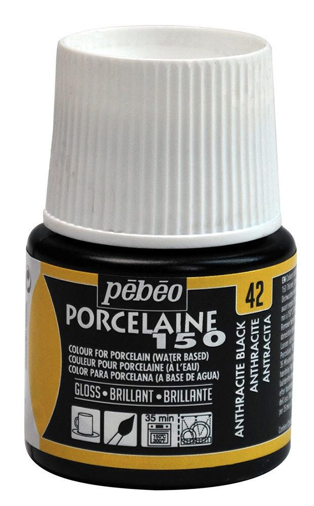 Краска по фарфору и керамике под обжиг глянцевая Porcelaine 150 45 мл, 024-042 антрацит, Pebeo