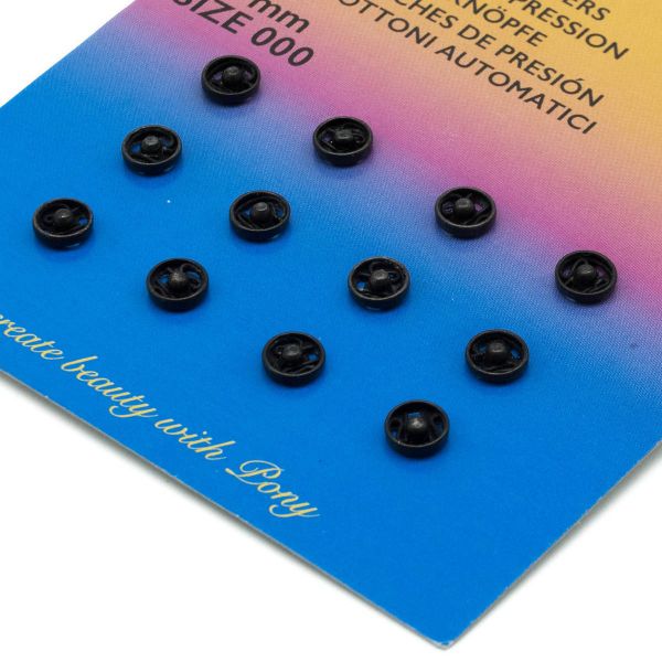 Кнопка пришивная металл ⌀5.0 мм, черный, 24 шт, Pony