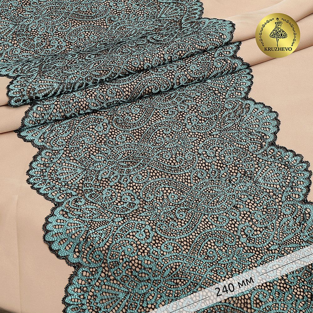 Кружево бельевое эластичное 225 мм / 3 м, 40992 цв.т.зеленый+св.зеленый, Kruzhevo