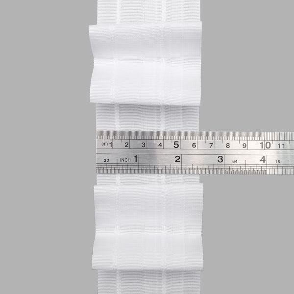 Лента (тесьма) шторная: сборка бантовая (1:2) 60 мм / 50 метров, (2 ряда петель, 2 шнура), белый, C93