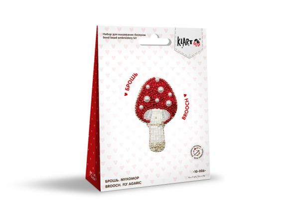 Набор для вышивания бисером Klart, Брошь Мухомор, 4х7 см