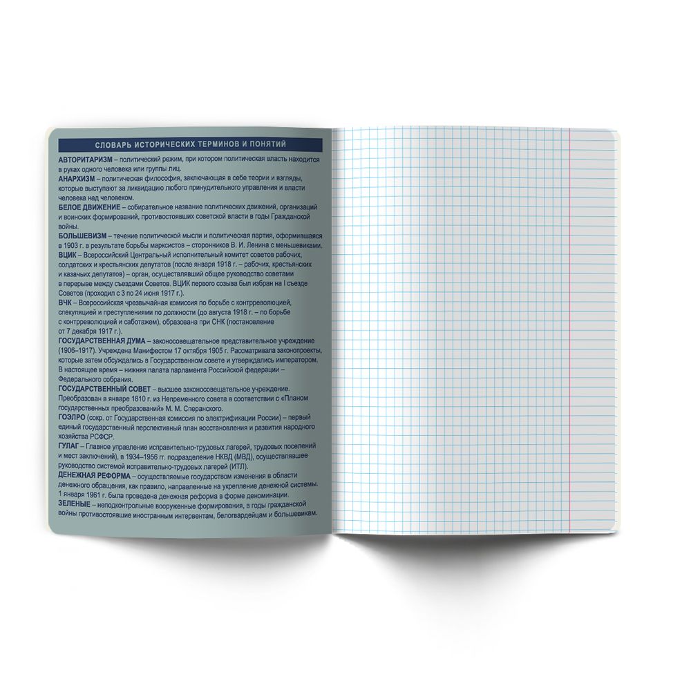 Тетрадь со справочным материалом Лёгким почерком, софт-тач ламинация, A5 48 л. на скобе 65 г/м², белизна 100% 10 шт, клетка, 01840 Лёгким почерком История, Светоч Т284