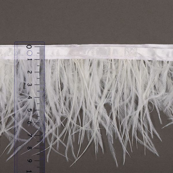 Перья на ленте Страус шир. 8 см, арт.FBY-08-01, цв.белый уп.2м