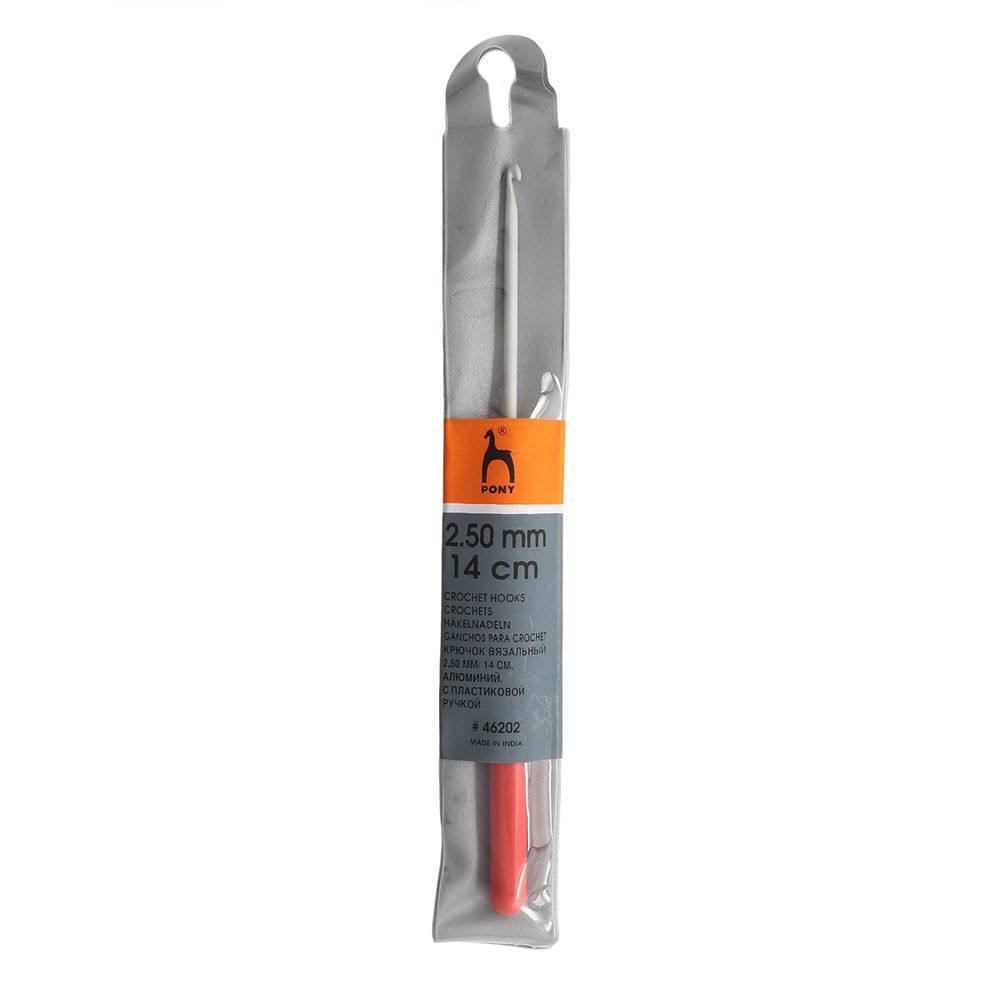Крючок для вязания Pony с пластиковой ручкой ⌀2,5 мм, 14 см, алюминий 46202