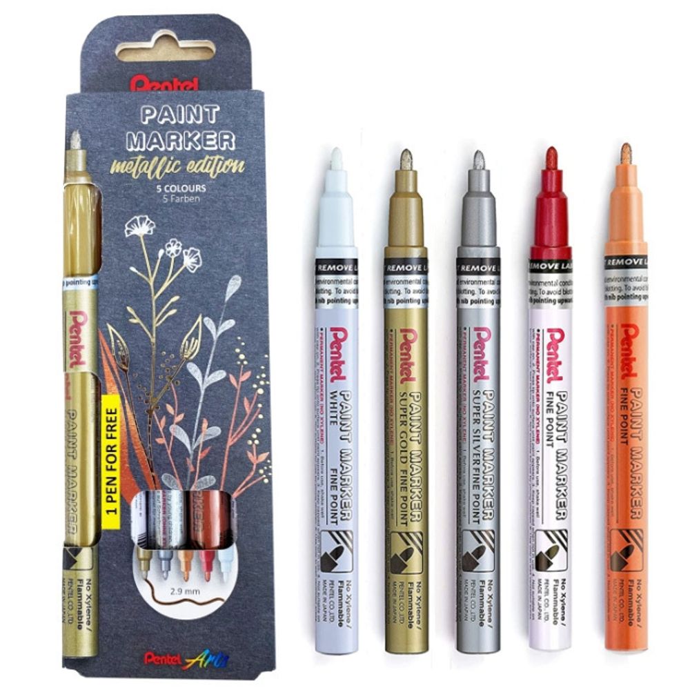 Набор маркеров перманентных Pentel Paint 2.9 мм, 5 шт, пулевидный, MSP10-5