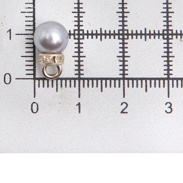 Пуговица-жемчужина 13L (8мм) на ножке со стразами, пластик (серый/серебро), 3AR094, 50 шт
