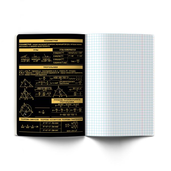 Тетрадь со справочным материалом Золотая коллекция, тиснение золотой фольгой, A5+ 48 л. на скобе 65 г/м², белизна 100 %, 10 шт, клетка, 01326 Золотая коллекция Геометрия, Светоч Т145