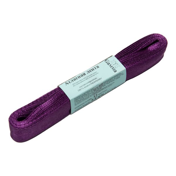 Лента атласная 1-сторонняя 12.0 мм / 10 шт по 5.4 метра, №529L(18-3324) лиловый, Gamma AL-12P