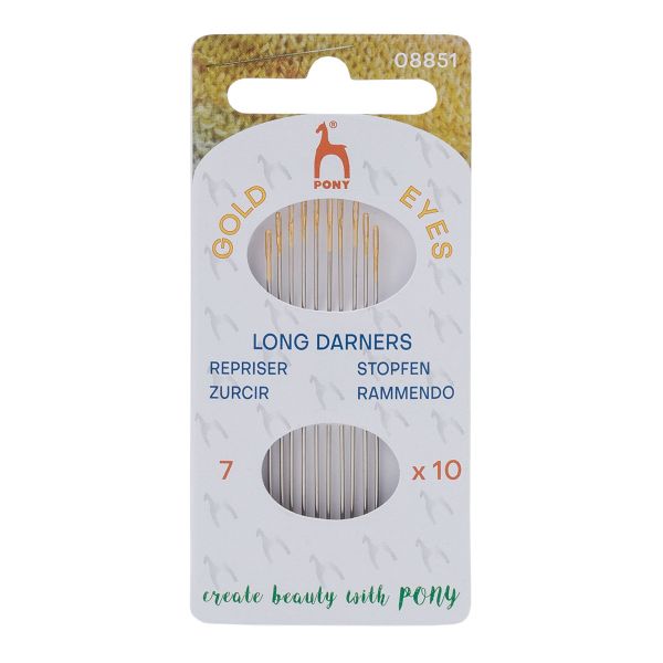 Иглы ручные для штопки длинные Long Darners №7 с золотым ушком 10 шт, Pony, 08851