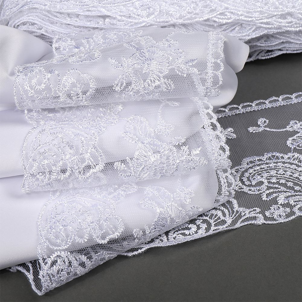 Кружево на сетке широкое 105 мм, цв.12 белый, уп.2,5м, Kruzhevo