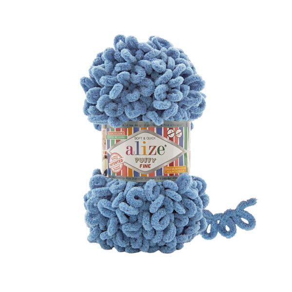 Пряжа Alize (Ализе) Puffy Fine / уп.5 мот. по 100 г, 14м, 374 голубое небо