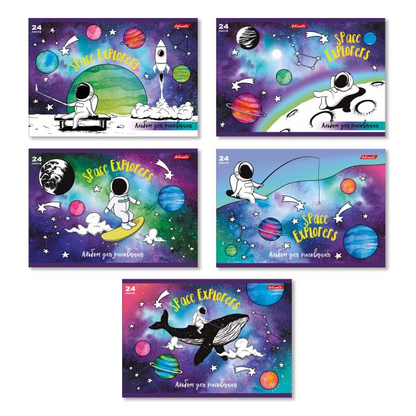 Альбом для рисования, глянц.ламинация, 100 г/м², A4 29х20.5 см, 24 л. на скобе, 5 шт, 000203 Космос, Светоч 24АЛСК4_3_3_9