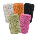 Шпагат джутовый ⌀1.4 мм / 50 метров (50 г), 2-ниточный, 1200 текс, евробобина, 5 шт, ассорти 2 (черный, оранжевый, розовый, оливковый, белый)