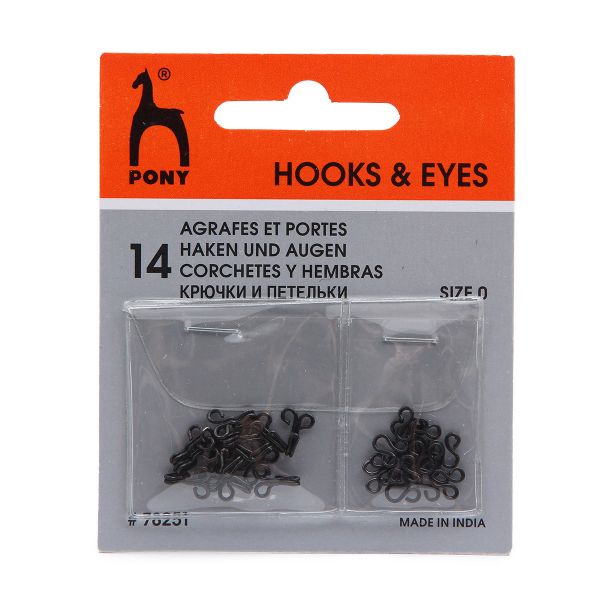 Крючки пришивные 7 мм, сталь, черные, 14 шт, Pony