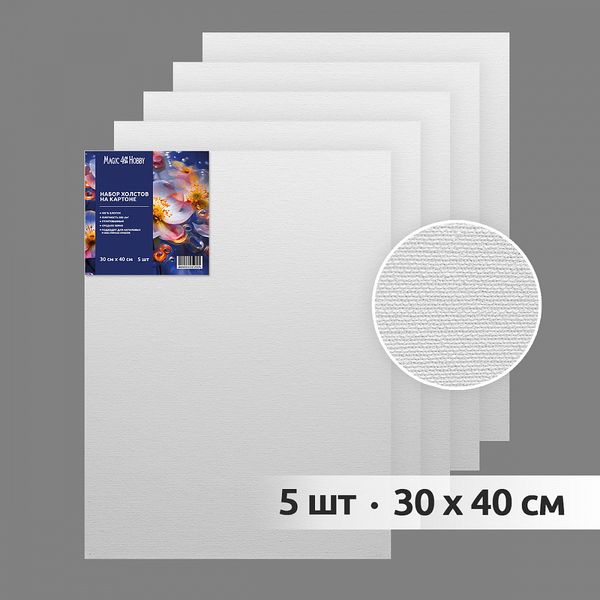Набор холстов на картоне 30х40 см, хлопок 100%, 5 шт