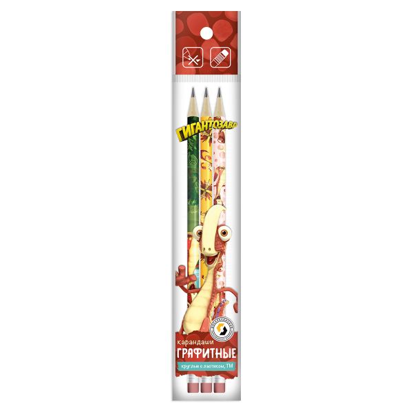 Карандаш чернографитный (набор) круглые с ластиком ОПП Рокки заточенный ТМ (HB) 10х3 шт, HB Hot Print, ВКФ GGZ-3P-03