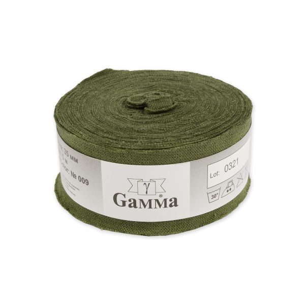 Косая бейка трикотажная 35 мм / 5 шт по 5 метров, (рибана), 009 зеленый, Gamma