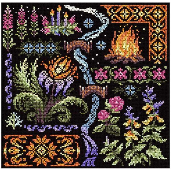 Набор для вышивания нитками МП Студия, Сэмплер. Ночь на Ивана Купала 19х19 см