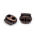 Фиксатор (зажим) для шнура металл плоский, 2 отв., 18х15 мм, (in ⌀4,4 мм), мет. цв.медь, 10 шт