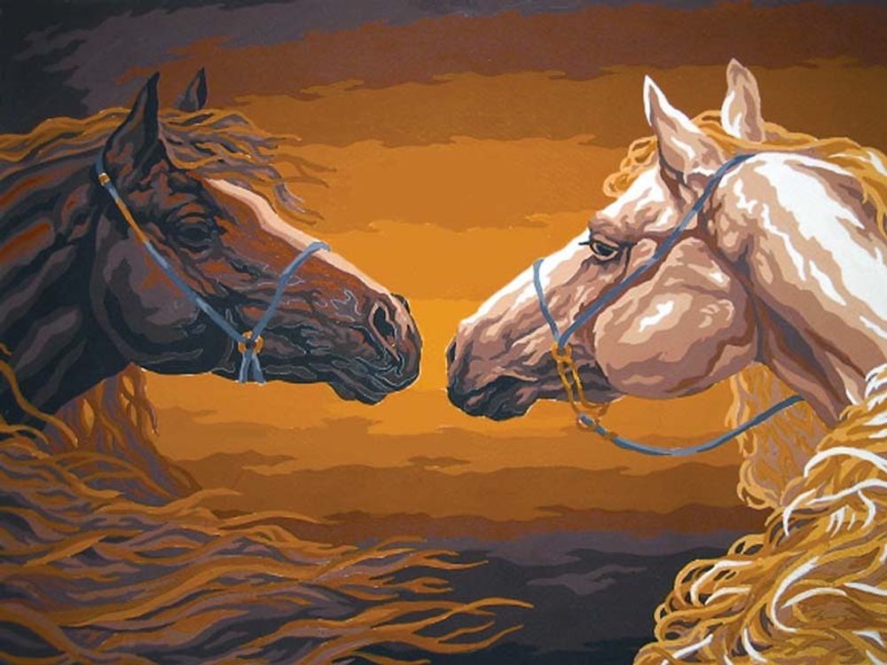 Рисунок для вышивания Grafitec (канва жесткая), &quot;Пара лошадей&quot;, 30х40 см