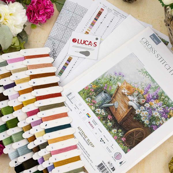 Набор для вышивания нитками Luca-S, Котята спят, 33х30см
