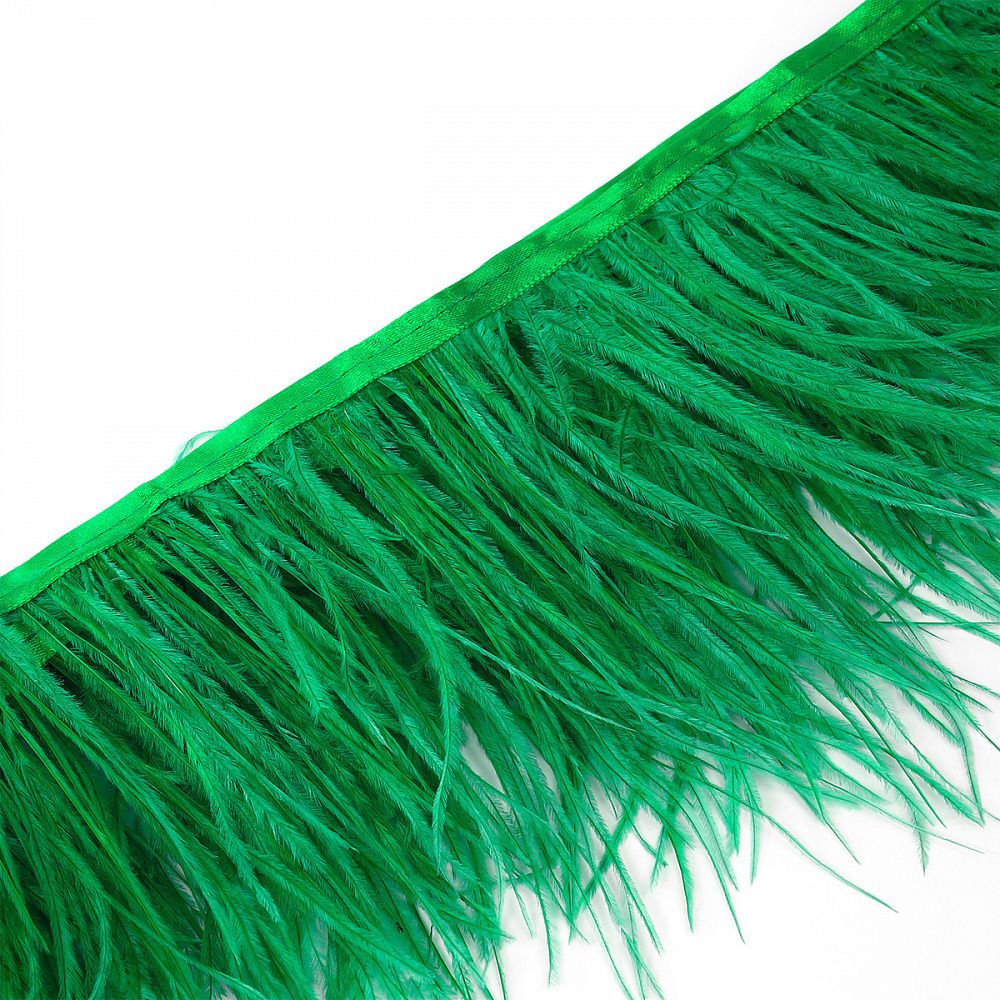 Перья на ленте Страус 15 см, FBY-15-025, цв. зеленый, 2м