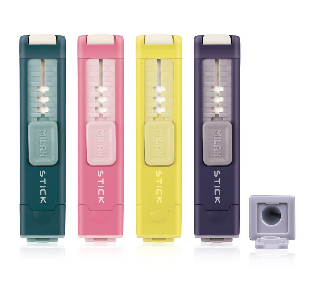 Ластик-точилка Stick с выдвижным ластиком 1 отверстие 16 шт, ассорти 4702116, Milan