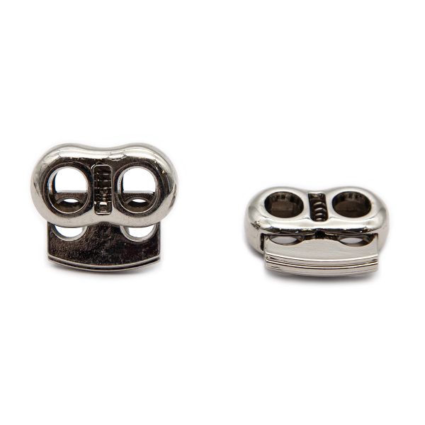 Фиксатор (зажим) для шнура металл плоский, 2 отв., 26х21 мм, (in ⌀6 мм), металл, никель, 10 шт