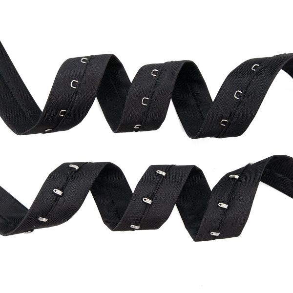 Застежки для бюстгальтера текстильные на ленте (1 ряд) 25 мм / 45.7 метра, шаг 15 мм, 01 черные