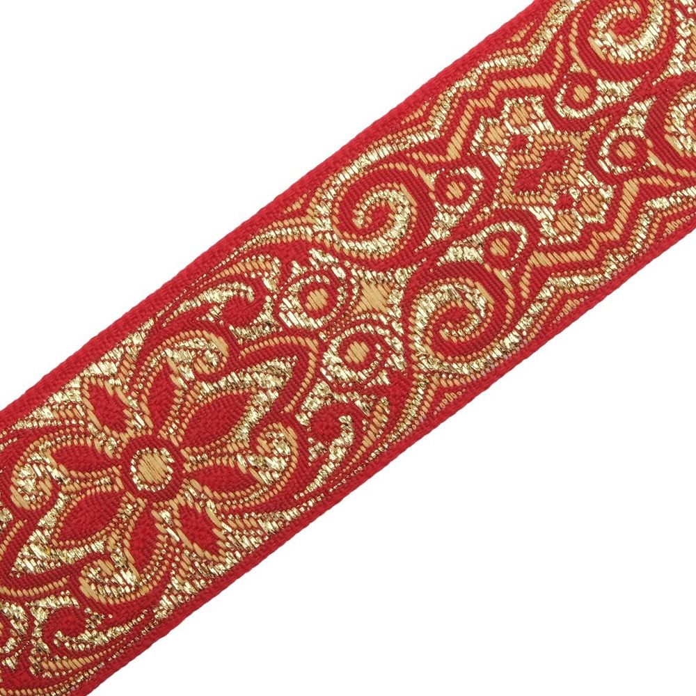 Лента (тесьма) жаккардовая 32.0 мм / 25±1 метров, с метанитом рис. 9171 (11 красный/желтый/золото) С3104Г17