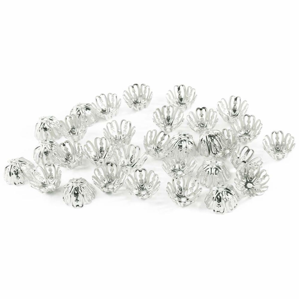 Шапочка для бусин, 12 мм, 30 шт в упак, серебро